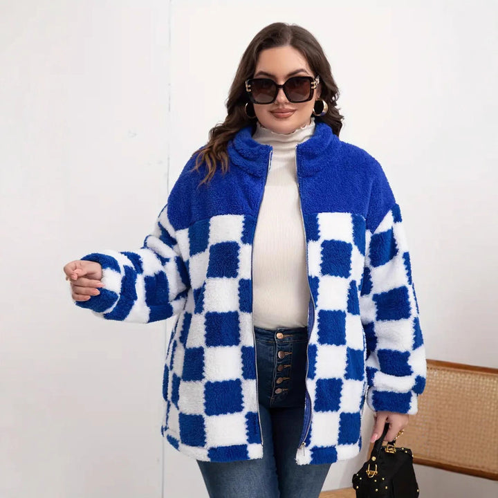 Damen Flauschige Jacke im modernen Karomuster Drune