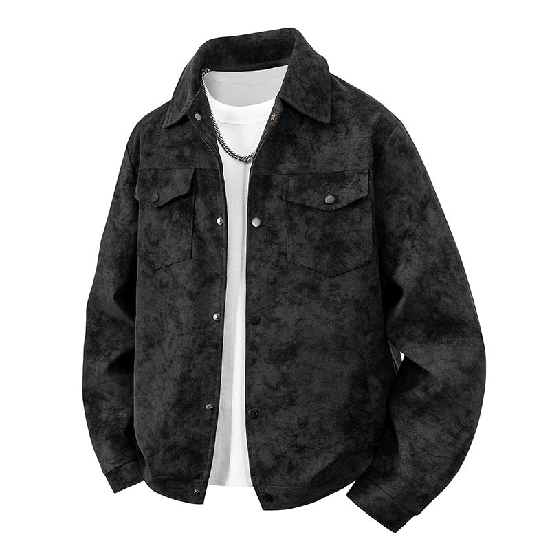 Herren Overshirt‑Jacke im Veloursleder‑Look mit Pattentaschen & Druckknopffront Drune