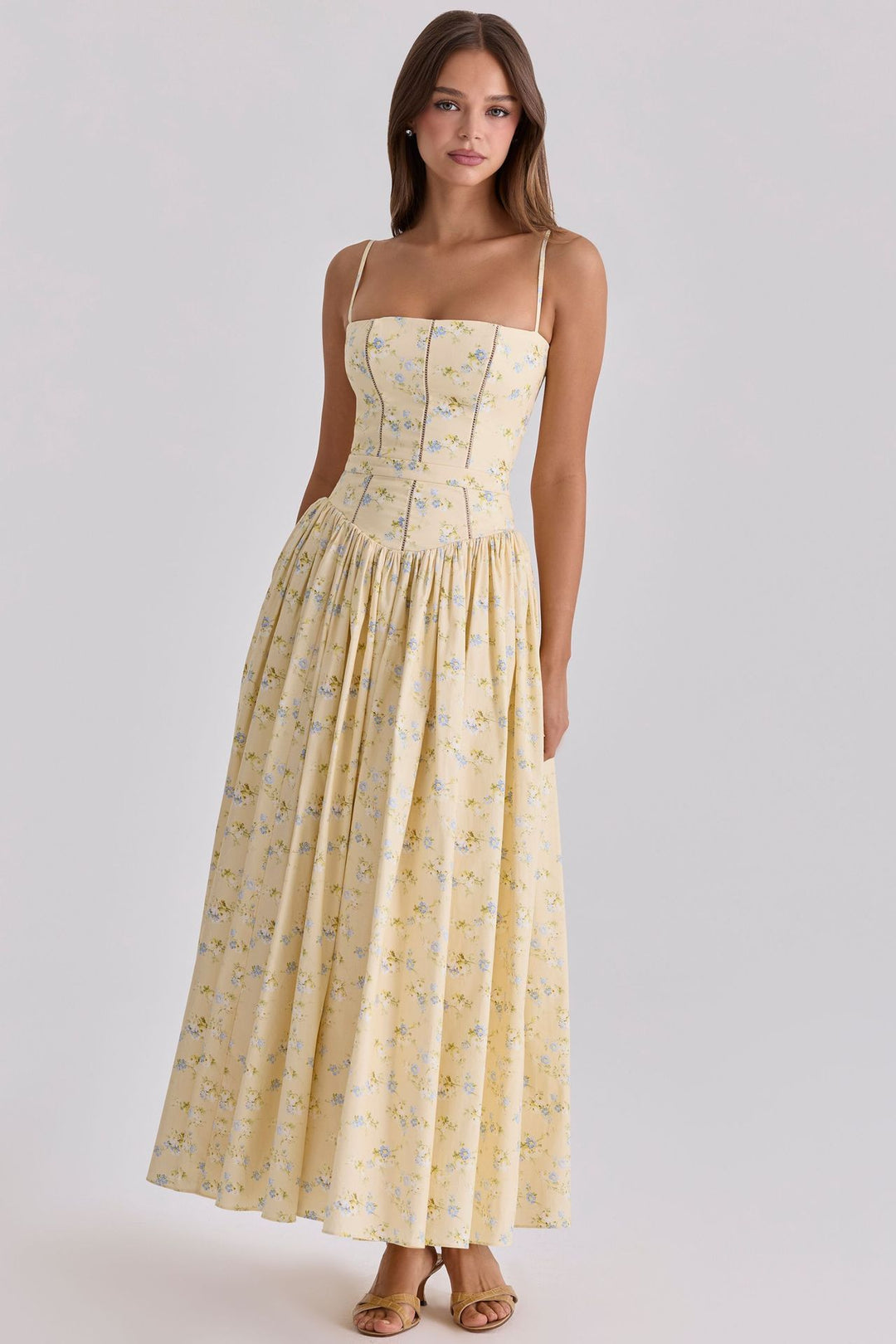 Damen nan tailliertes Maxikleid mit Korsettoberteil und feinen Spaghettiträgern Drune
