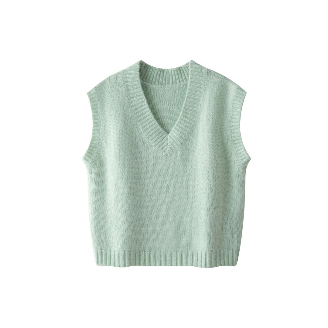 Damen Weite Flauschige V‑Neck Strickweste im Mohair‑Look Drune