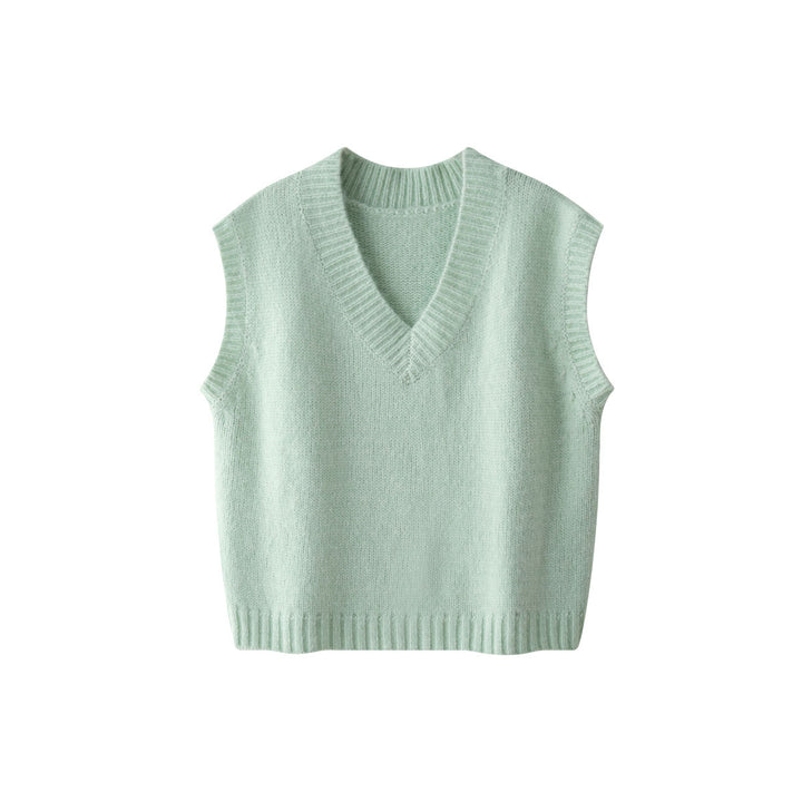 Damen Weite Flauschige V‑Neck Strickweste im Mohair‑Look Drune