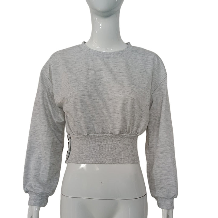 Damen Kurz geschnittenes Sweatshirt mit breitem Rippbund und Seitendruckknöpfen Drune