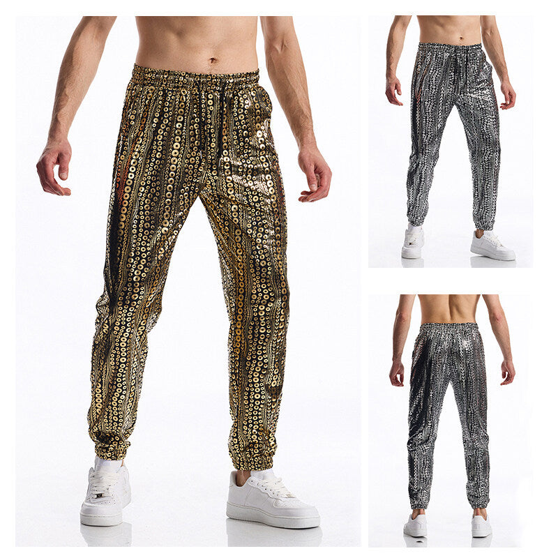 Herren Tapered Jogginghose mit elastischem Bund, Kordelzug und metallischem Kreisprint Drune