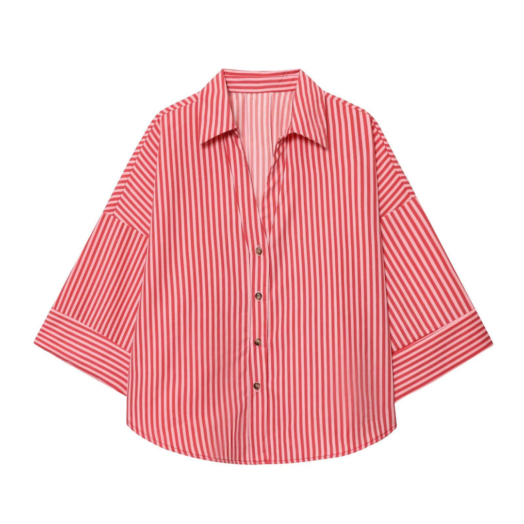 Damen nan lockere oversized Hemdbluse mit weitem Kragen und Dreiviertelärmeln Drune