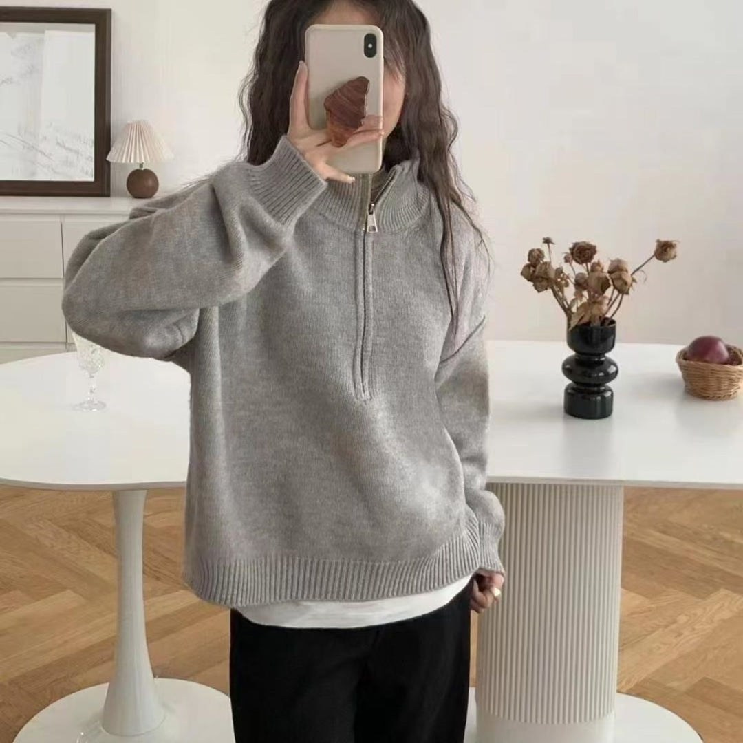 Damen modischer Pullover mit halbem Reißverschluss Drune