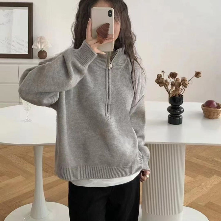 Damen modischer Pullover mit halbem Reißverschluss Drune