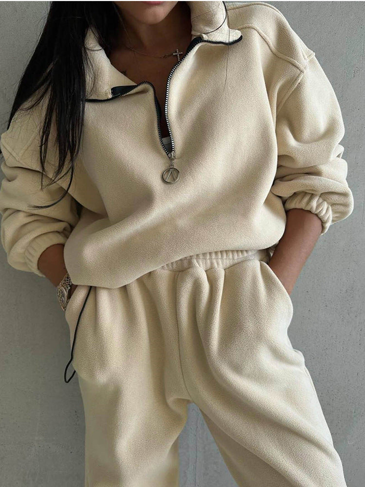 Damen Fleece Trainingsanzug mit hohem Kragen und praktischen Taschen Drune