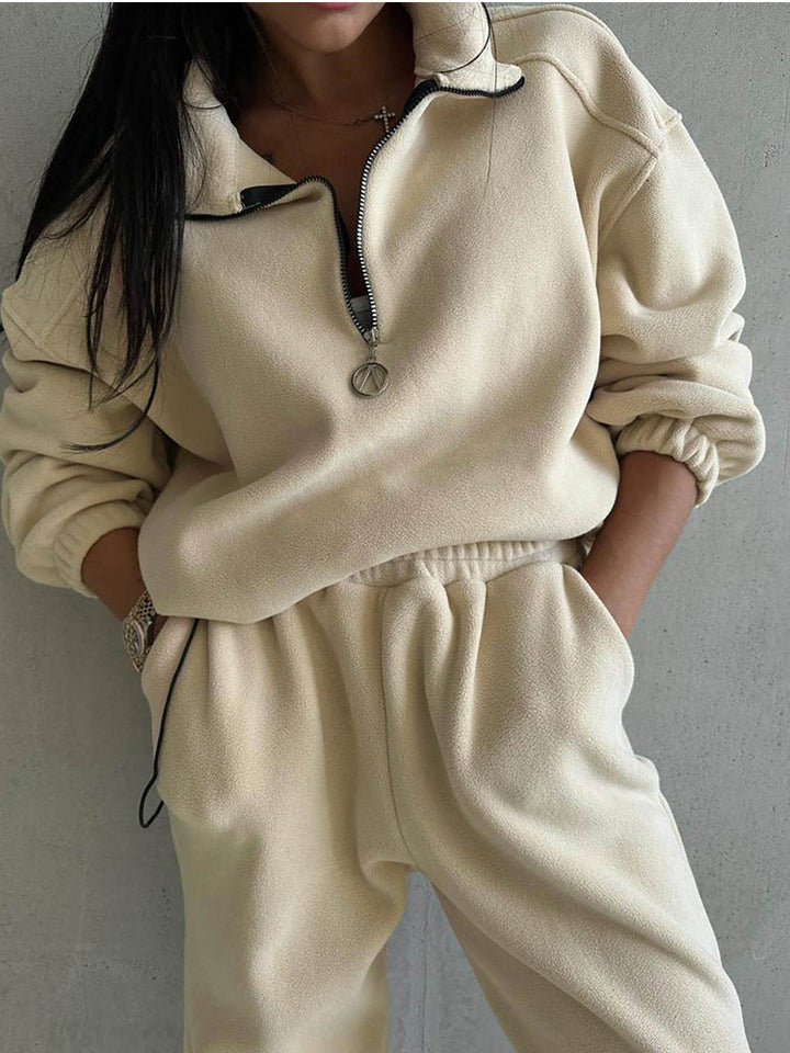 Damen Fleece Trainingsanzug mit hohem Kragen und praktischen Taschen Drune