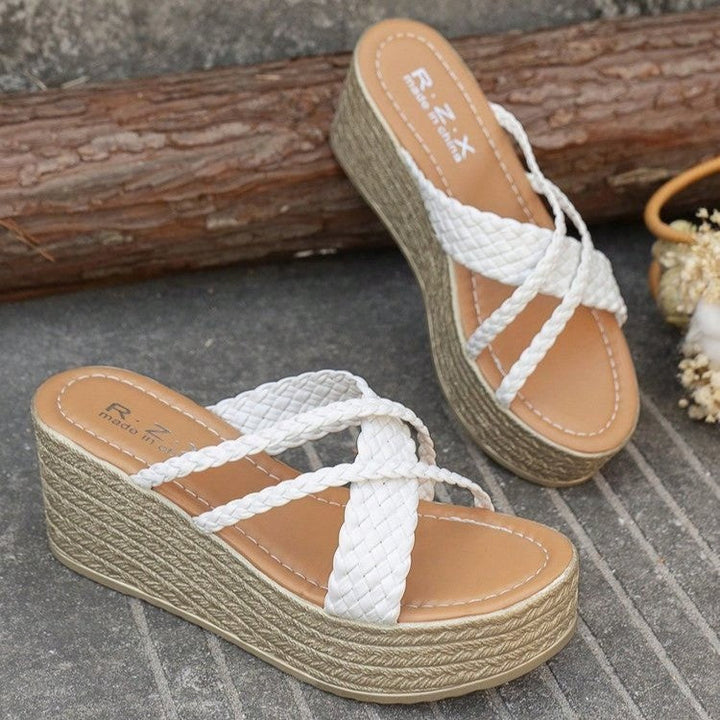 Damen Plateau-Sandalen mit geflochtenem Riemendesign und rutschfester Sohle Drune
