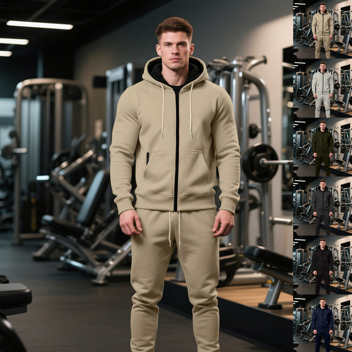 Herren nan zweiteiliges Performance Fleece Jogginganzug-Set mit Kapuzenjacke, verdecktem Reißverschluss und tapered Jogginghose Drune