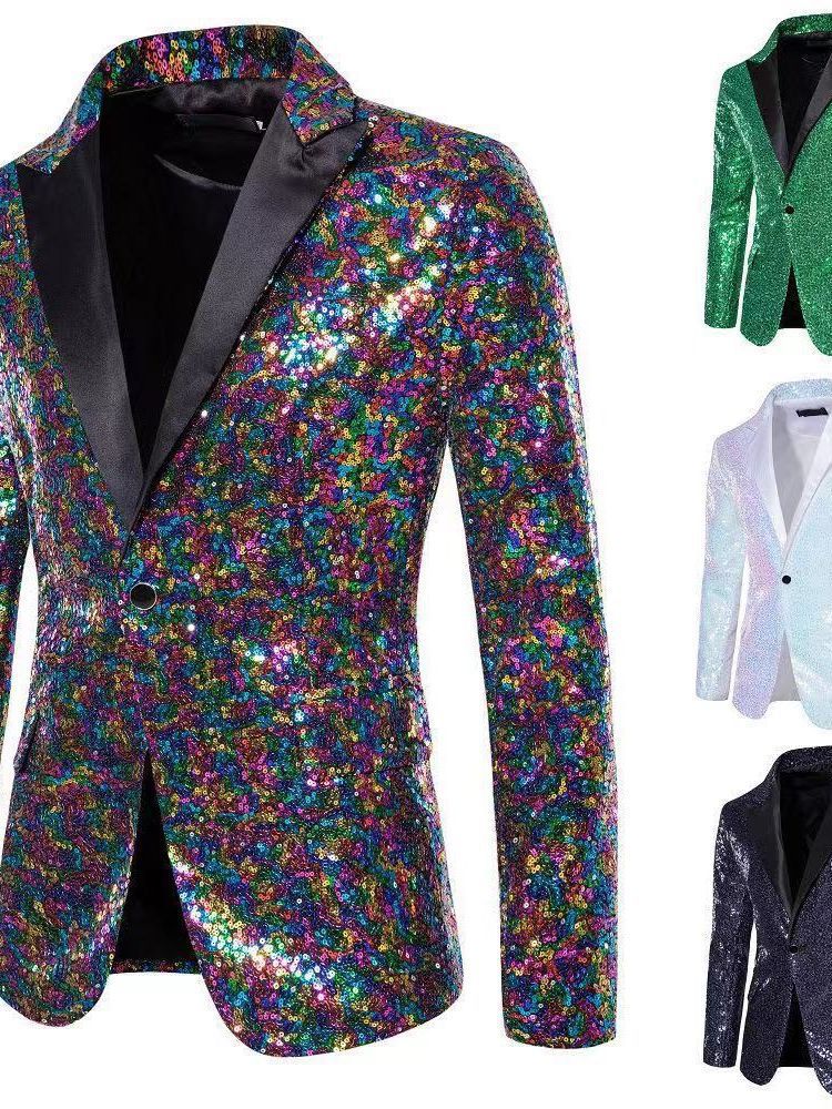 Herren eleganter Pailletten-Blazer mit edel dekorativen Akzenten Drune
