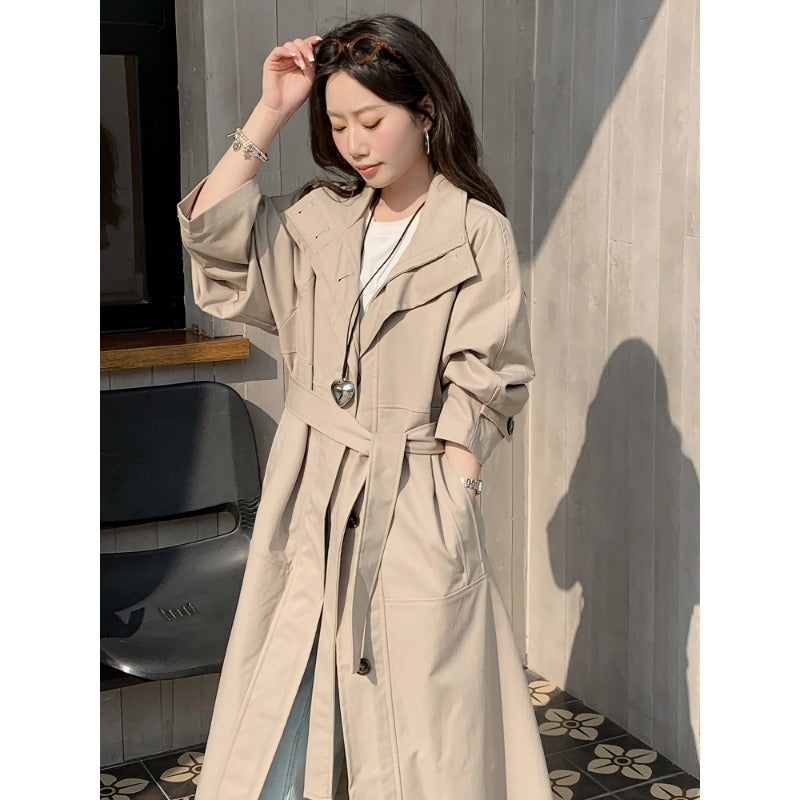 Damen Langer leichter Trenchcoat im Oversize-Stil mit geradem Schnitt und verdeckter Knopfleiste Drune