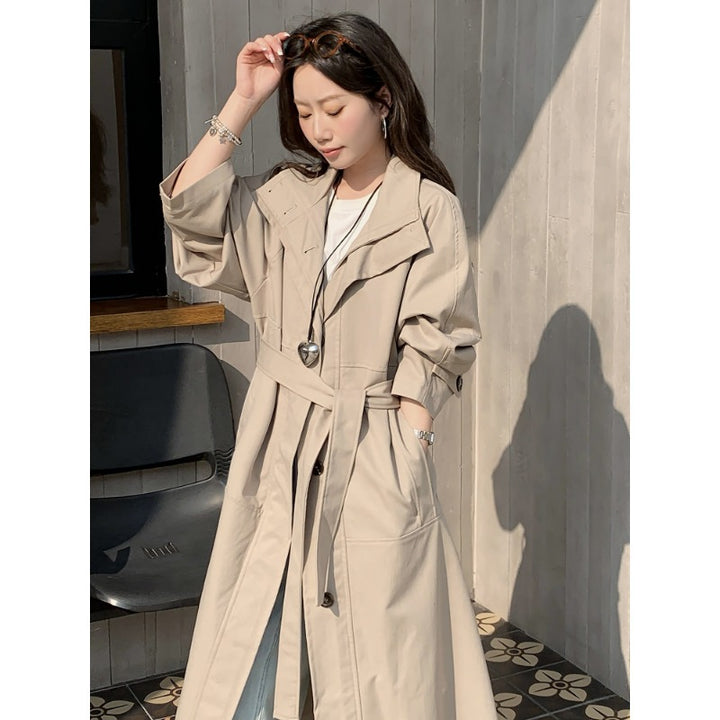 Damen Langer leichter Trenchcoat im Oversize-Stil mit geradem Schnitt und verdeckter Knopfleiste Drune