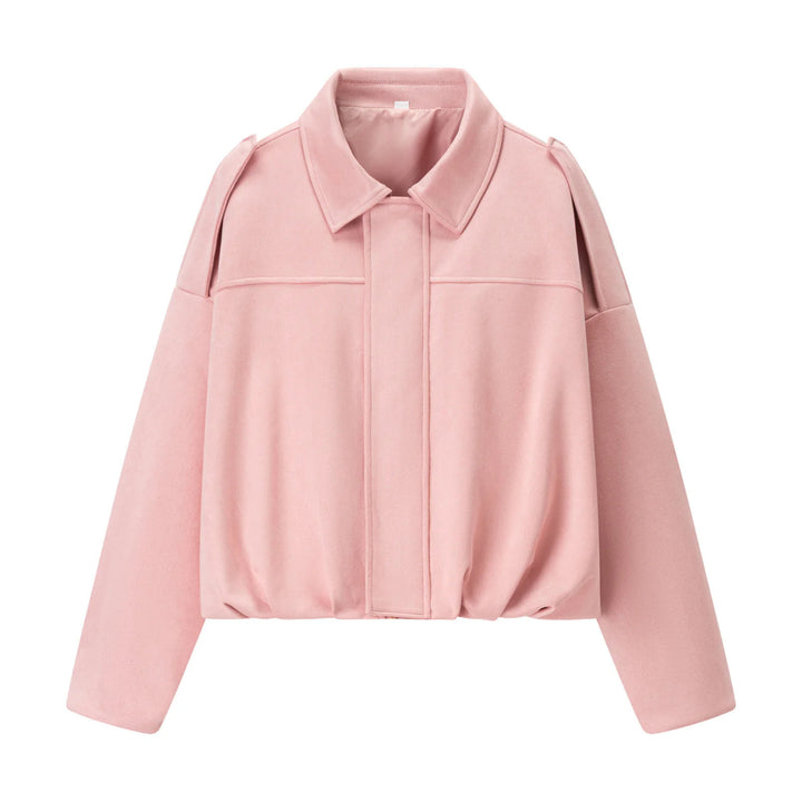 Damen nan cropped Boxy-Blouson mit Hemdkragen, verdeckter Frontleiste und elastischem Saum Drune