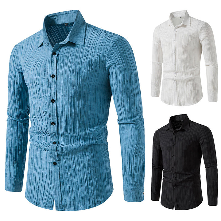 Herren Texturiertes Slim-Fit-Hemd mit krauser Struktur und Kentkragen Drune