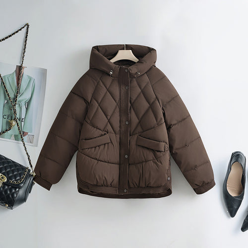 Damen nan gesteppte Kapuzen-Kurzjacke mit Karree-Steppung, geripptem Saum und verdeckter Druckknopfleiste Drune