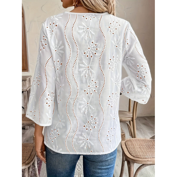 Damen bestickte Bohemian Bluse mit Dreiviertelärmeln Drune