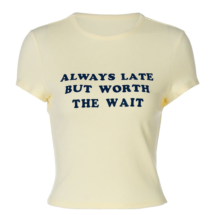 Damen Kurzes Statement T-Shirt mit Rundhalsausschnitt Drune