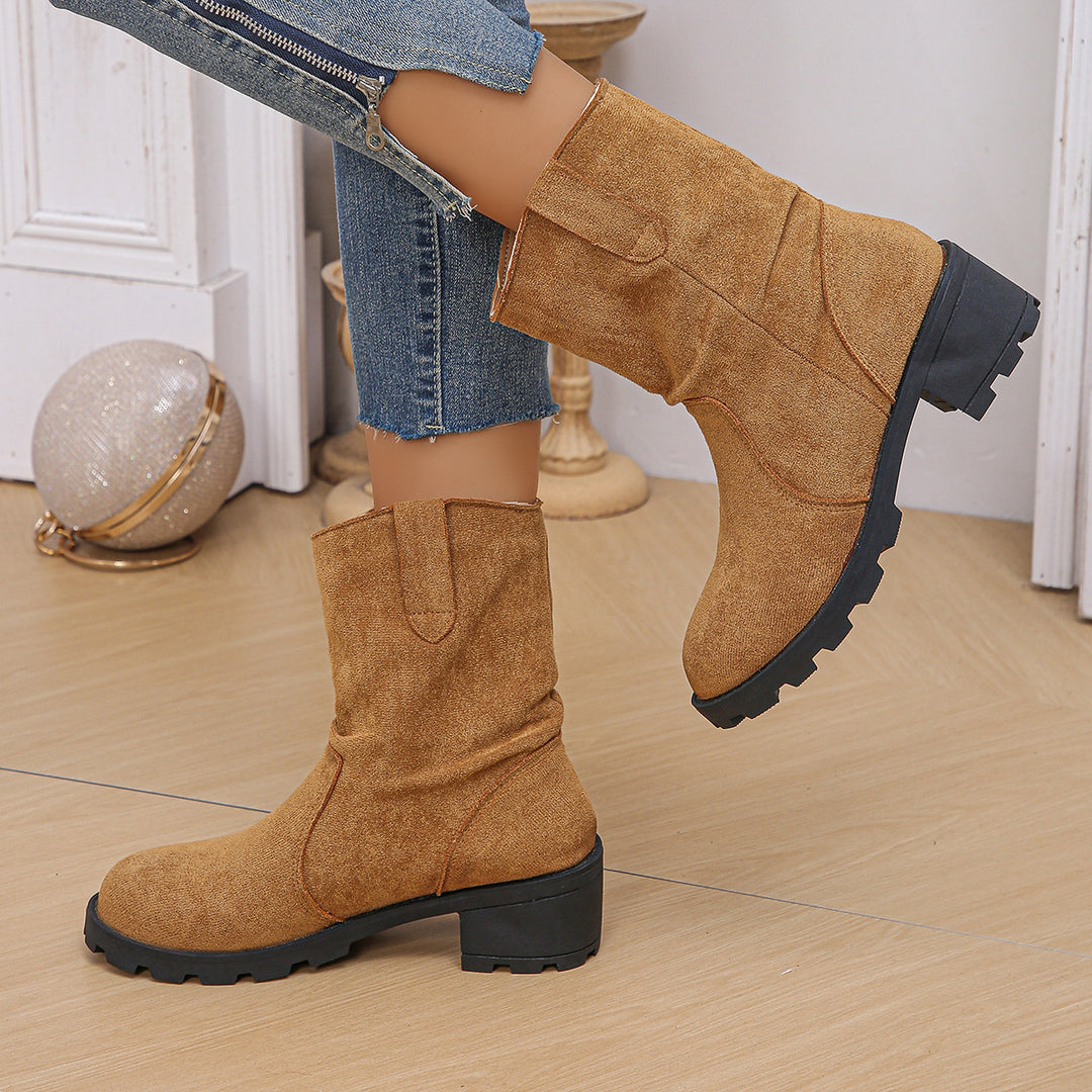 Damen Modische Stiefeletten mit gefüttertem Kragen und robustem Profil Drune