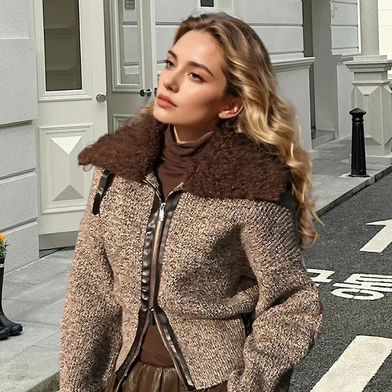 Damen Strickjacke mit kontrastierendem Kragen und seitlichem Reißverschluss Drune