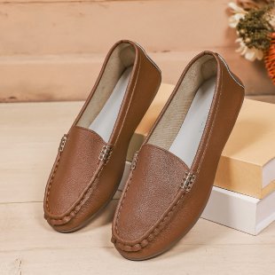 Damen nan schlanke Mokassin-Slipper mit handgenähter Vordernaht, gepolstertem Komfortfußbett und flexibler rutschfester Gummisohle Drune