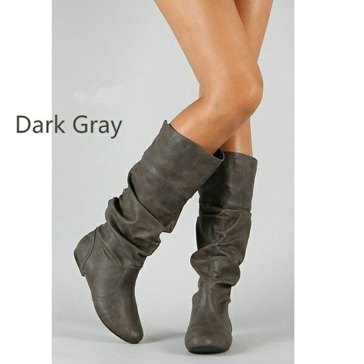 Damen nan lässige Slouch-Stiefel mit weichem Schaft, gerafftem Design und flacher Komfortsohle Drune