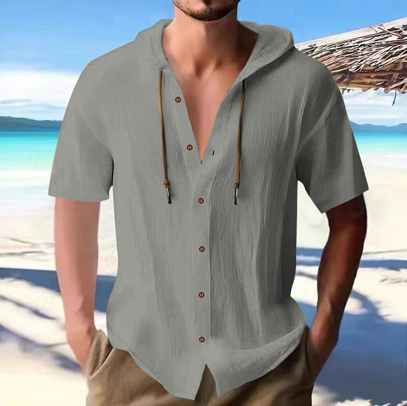 Herren lässiges Kapuzenshirt aus atmungsaktivem Material mit Knopfleiste Drune
