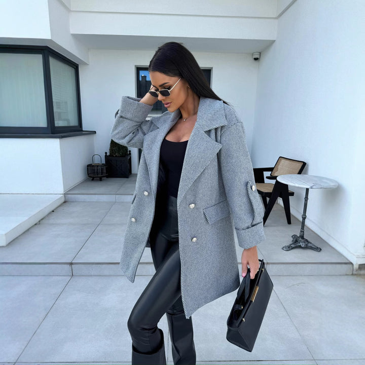 Damen eleganter Oversized-Mantel mit doppelter Knopfleiste und großen Taschen Drune