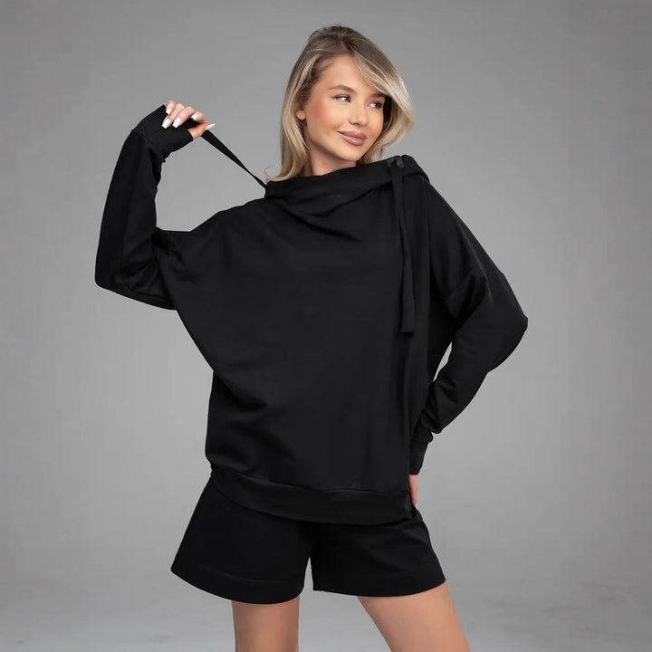 Damen lässiges Oversized Hoodie und Shorts Set Drune