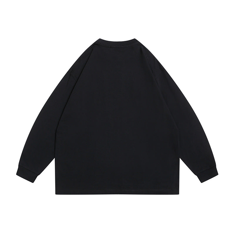 Unisex Oversize-Langarmshirt aus Baumwollmischung mit kleinem Brustprint und gerippten Bündchen Drune