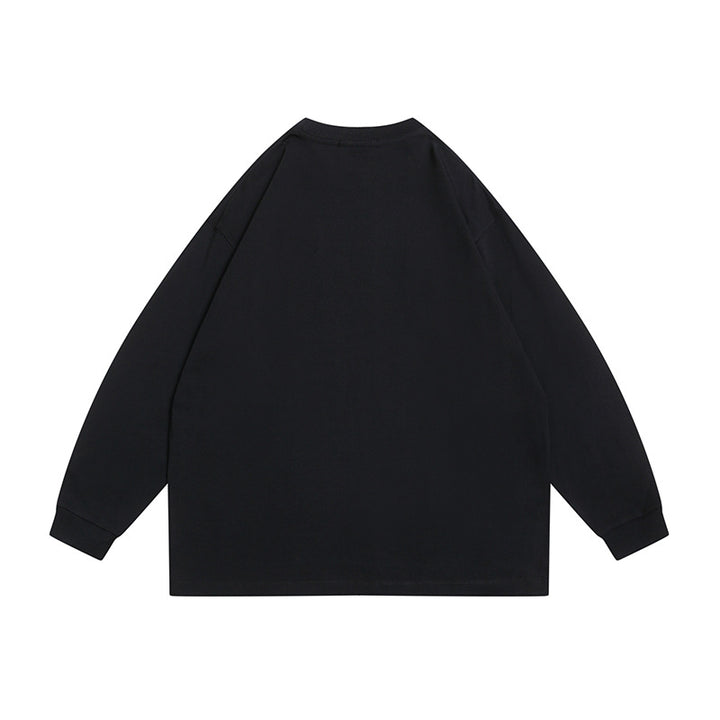 Unisex Oversize-Langarmshirt aus Baumwollmischung mit kleinem Brustprint und gerippten Bündchen Drune