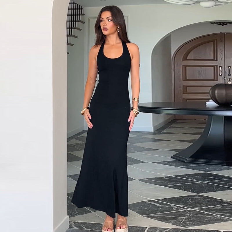Damen Elegantes Maxikleid mit schmalem Schnitt und tiefem Rückenausschnitt Drune