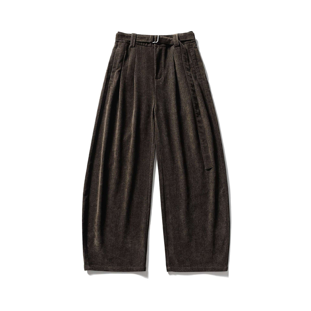 Damen Weite Hochtaillierte Bundfaltenhose mit Gürtel Drune