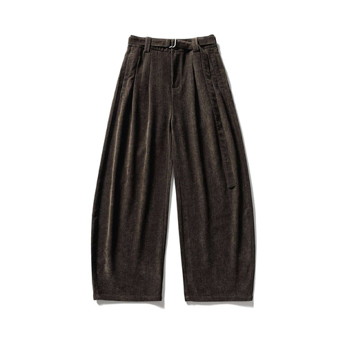 Damen Weite Hochtaillierte Bundfaltenhose mit Gürtel Drune