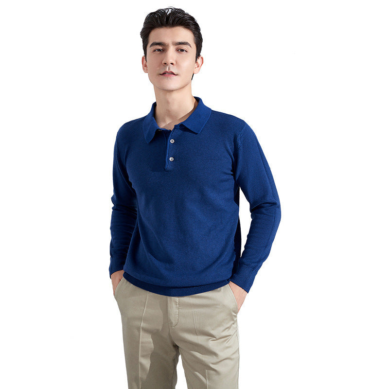 Herren Feiner Langarm-Poloshirt aus Feinstrick mit 3‑Knopf‑Leiste und schmaler Passform Drune