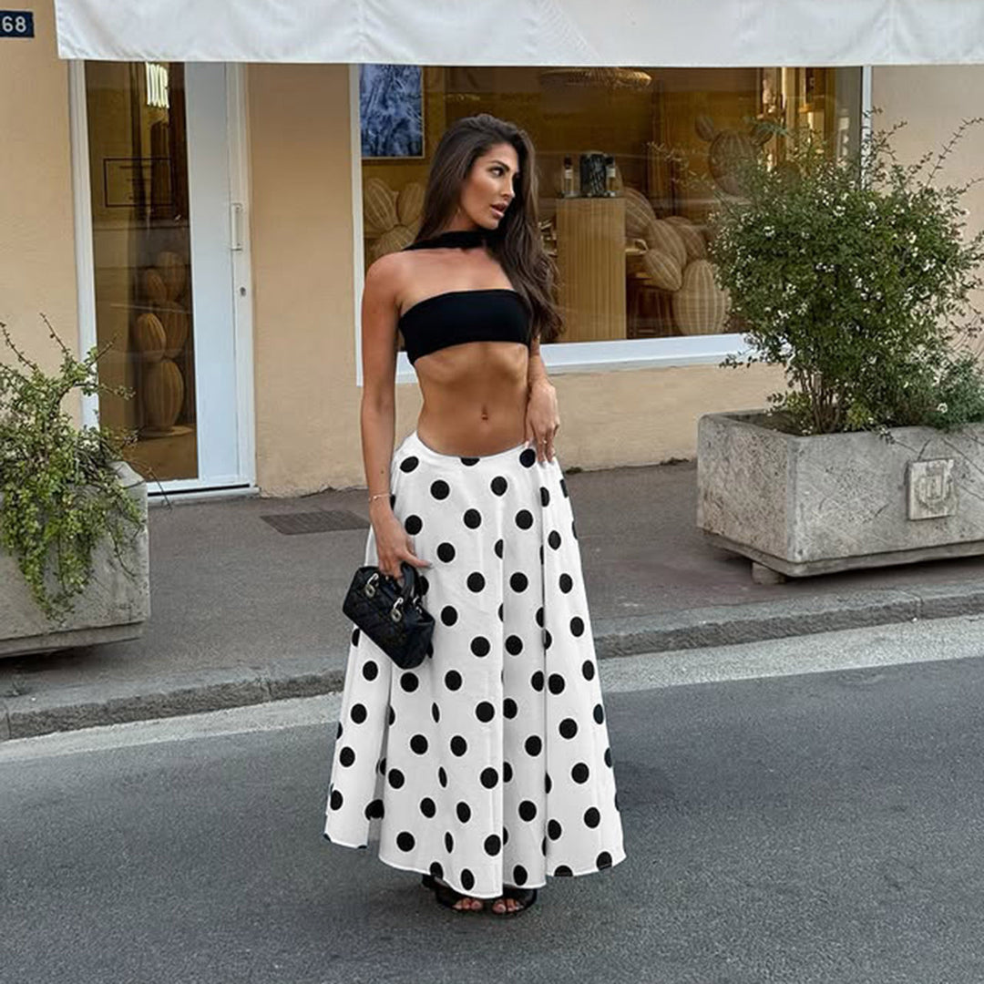 Damen Weitschwingender Midirock mit tailliertem Bund und Polka‑Dot‑Muster Drune