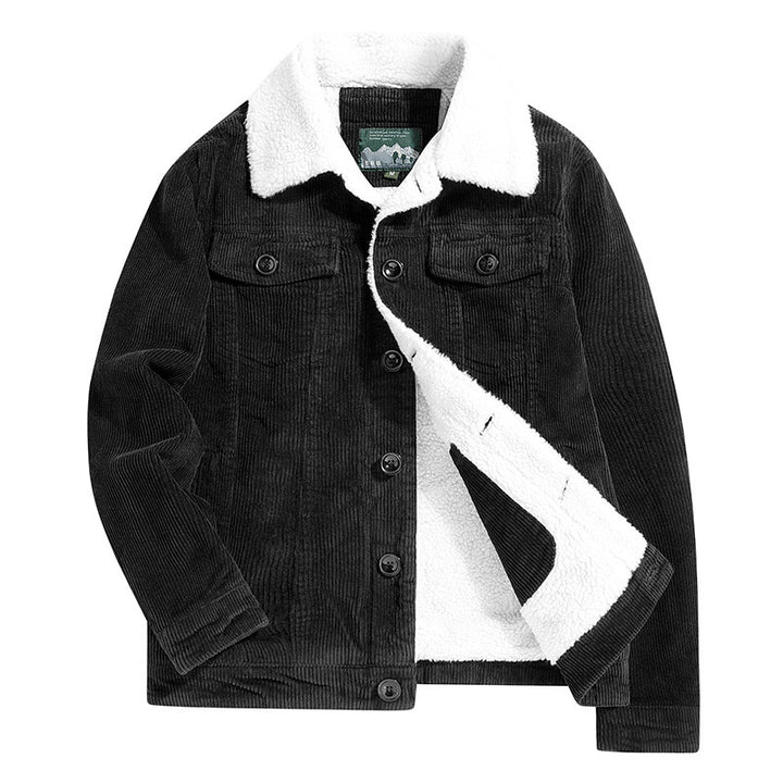 Herren Cord-Truckerjacke mit durchgehendem Teddyfutter und Brustpattentaschen Drune