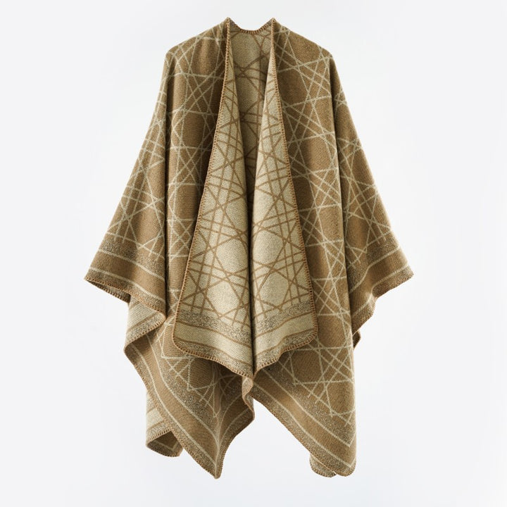 Damen Wendbarer Jacquard-Capeponcho mit geometrischem Allovermuster und offenem Kimono-Fall Drune