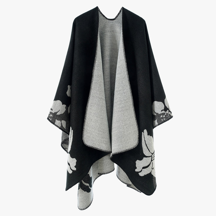 Damen Wendbarer Wollmix-Cape mit floralem Jacquard und offenem Fall Drune