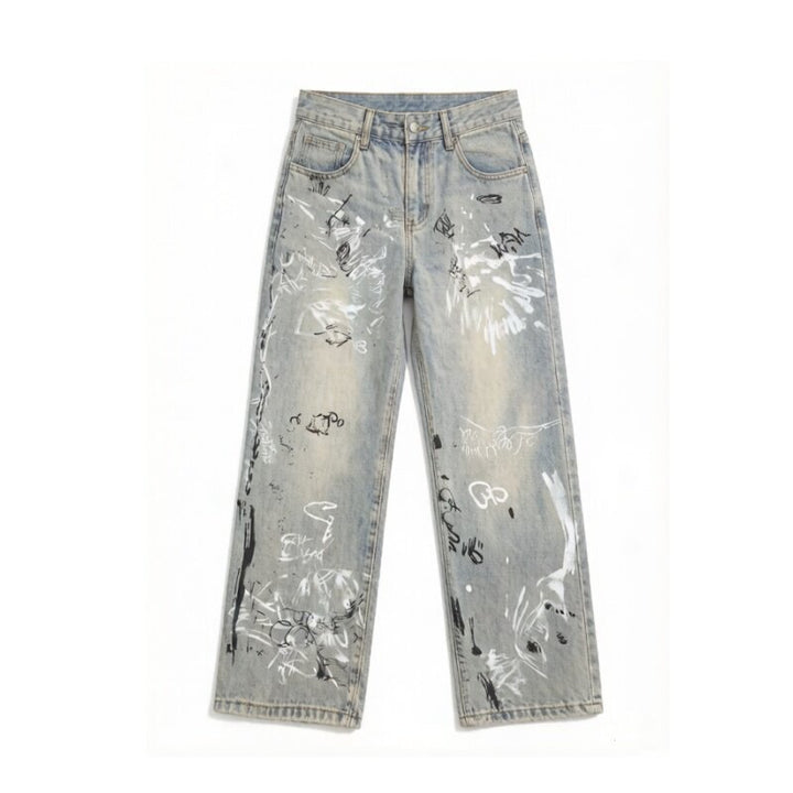 Damen Stylische Oversized Jeans mit grafischem Print Drune