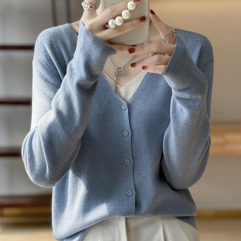 Damen Leichter V‑Ausschnitt‑Cardigan mit kastiger Silhouette und Kaschmir‑Optik Drune