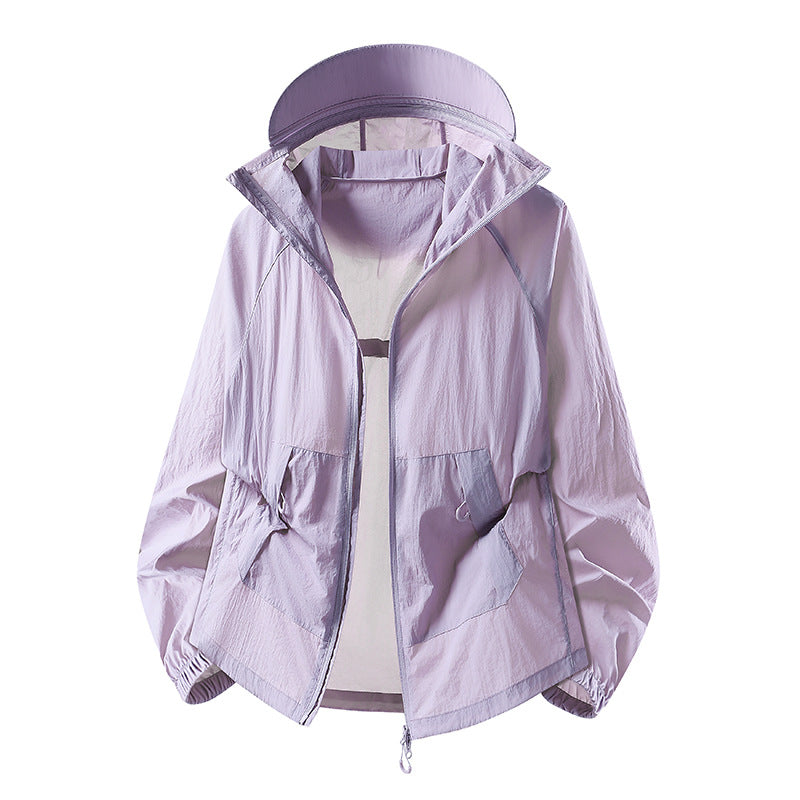 Damen Leichte winddichte Kapuzen‑Übergangsjacke mit verstellbarer Kapuze, Zwei‑Wege‑Reißverschluss & praktischen Klappentaschen Drune