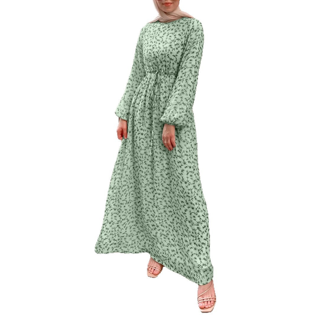 Damen Geblümtes Maxikleid mit Kordel-Taille und Ballonärmeln Drune