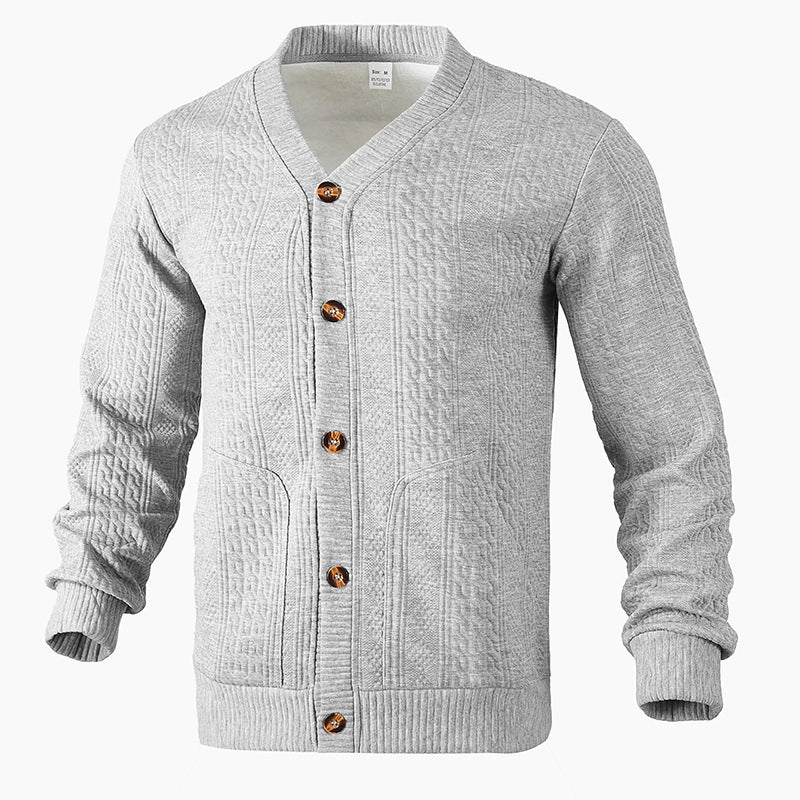 Herren Strukturierter Strickcardigan mit Zopf- und Waffelmuster, Knopfleiste und aufgesetzten Taschen Drune