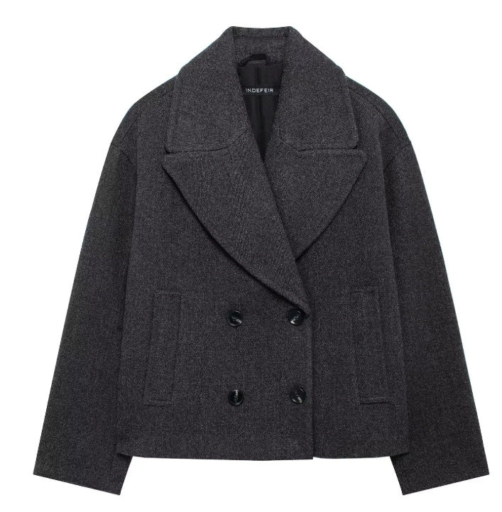 Damen 300+ Cropped doppeltreihiger Wollmix‑Blouson mit weitem Revers Drune