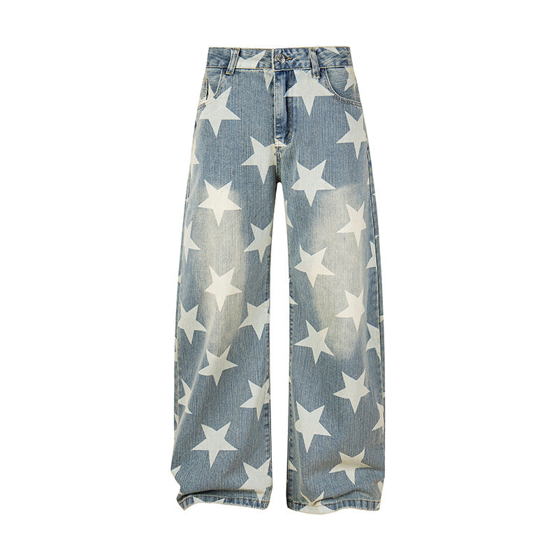 Damen Weite Hochbund-Culotte-Jeans mit hoher Taille und Allover-Sterneprint Drune