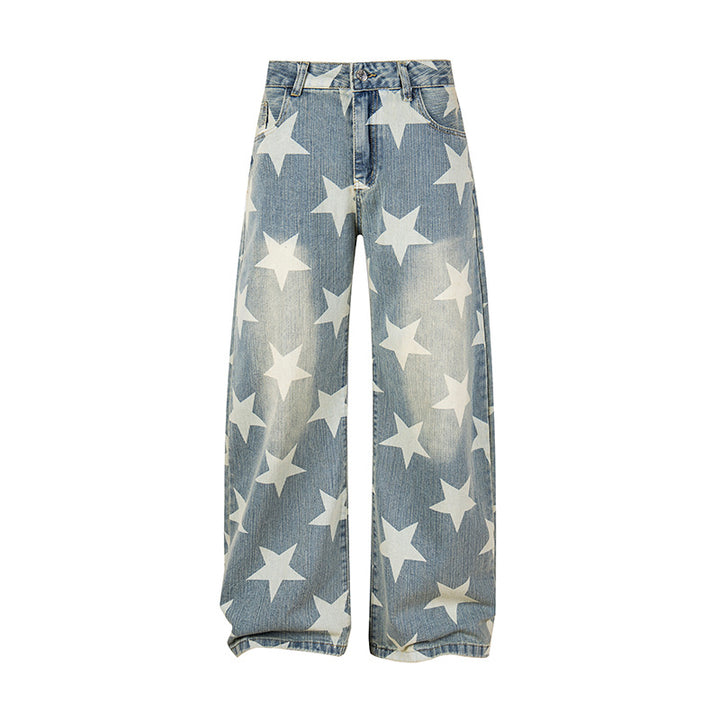 Damen Weite Hochbund-Culotte-Jeans mit hoher Taille und Allover-Sterneprint Drune