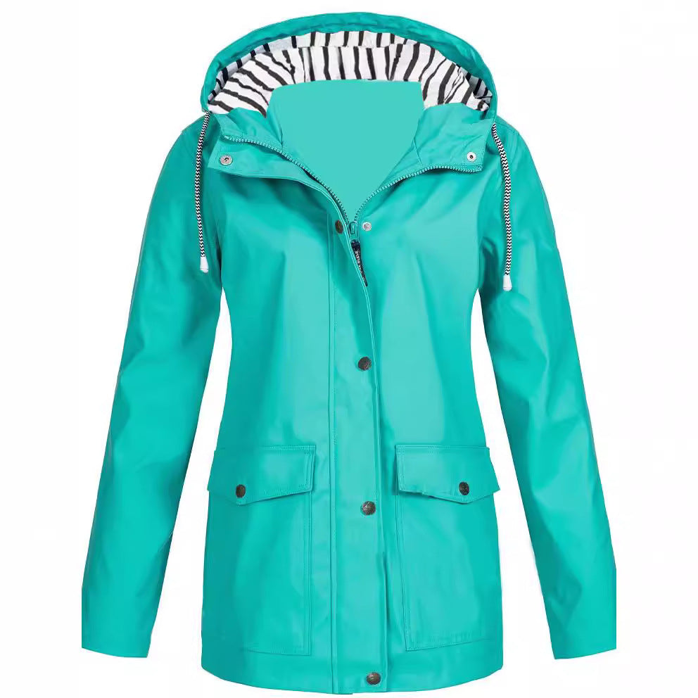 Damen nan wasserdichter Parka mit Kapuze, Kordelzug und aufgesetzten Taschen Drune
