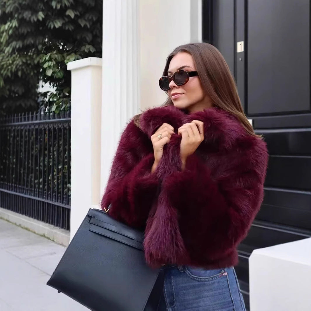 Damen Kurzer Teddy‑Faux‑Fur‑Cropped‑Blouson mit innenliegender Knopfleiste und soften Ärmelabschlüssen Drune