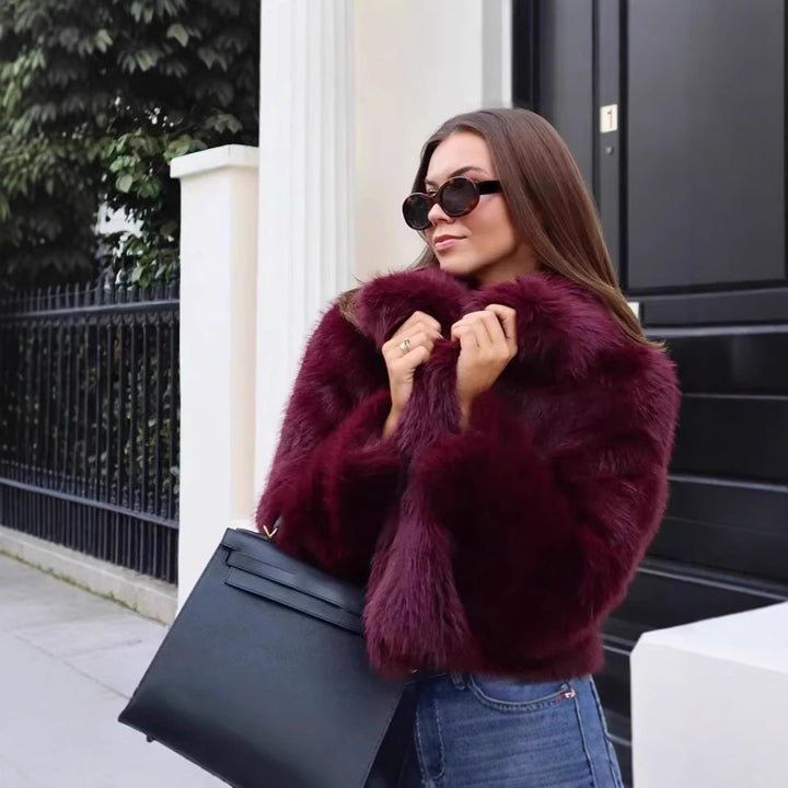 Damen Kurzer Teddy‑Faux‑Fur‑Cropped‑Blouson mit innenliegender Knopfleiste und soften Ärmelabschlüssen Drune
